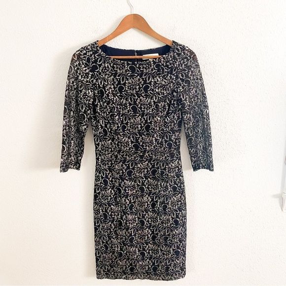 Erin Fetherston Black Lace Silver Sheath Mini Dress - Picture 4 of 8